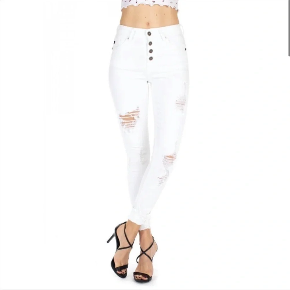 KanCan high rise button fly distressed jeans